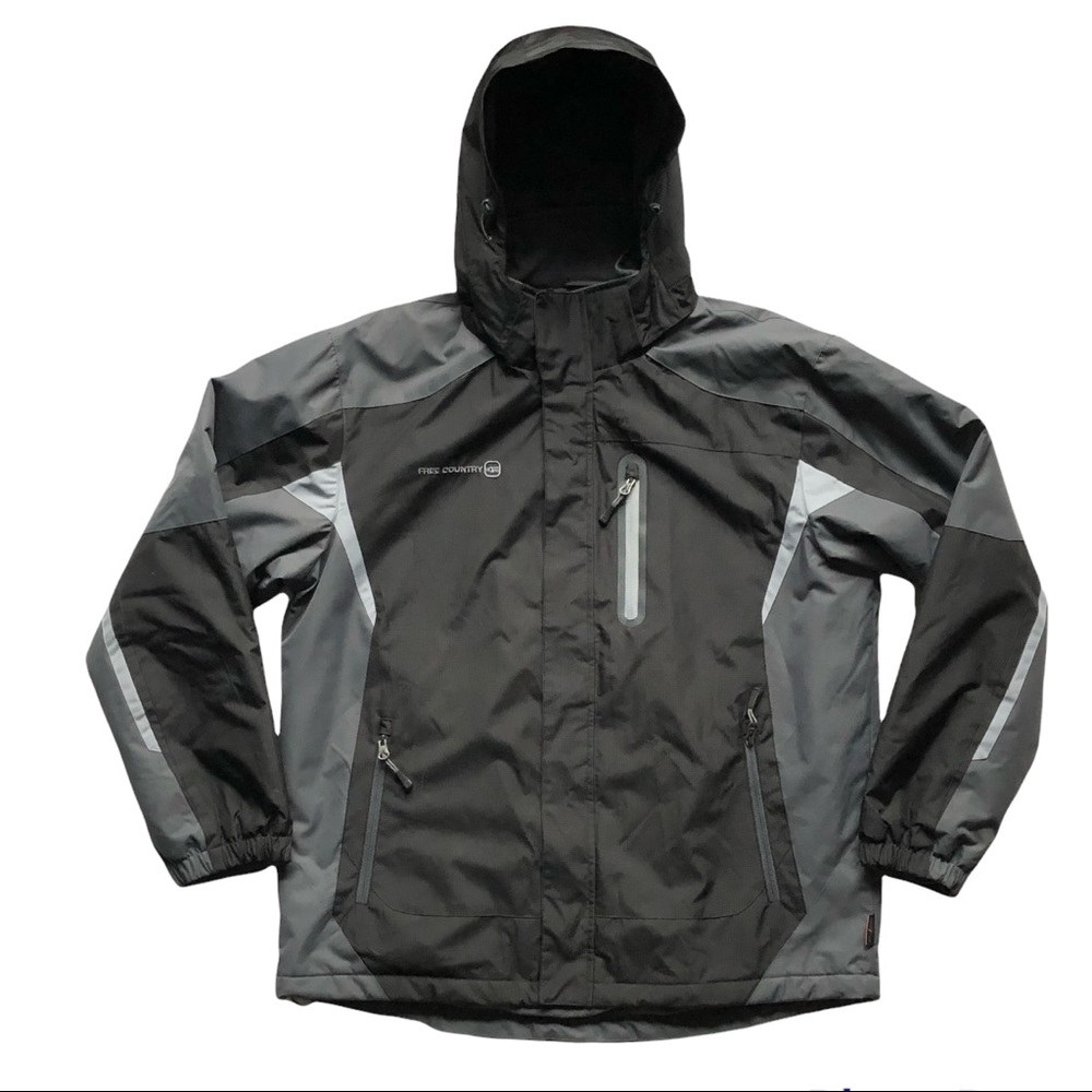 FREE COUNTRY Men’s Lined Jacket Large Black Gray EUC  Water Repellant